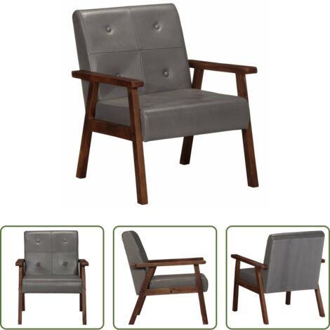 vidaXL Sillón de cuero auténtico -  Sillón de cuero auténtico gris