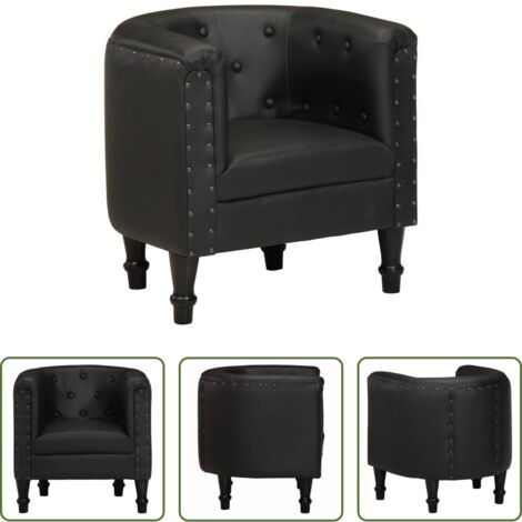 vidaXL Sillón de cuero auténtico -  Sillón de cuero auténtico negro