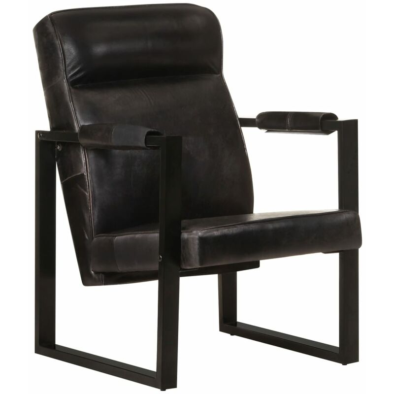 

Sillón de cuero de cabra real 60x75x90 cm negro - Negro - Vidaxl