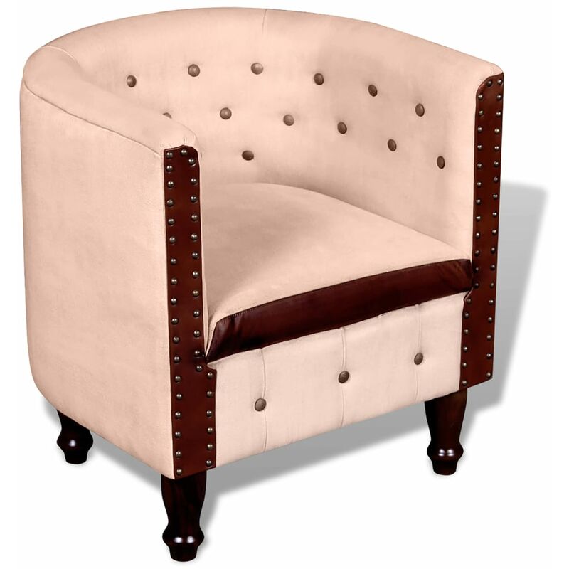 

Sillón diseño de cubo cuero auténtico lona beige - Beige - Vidaxl
