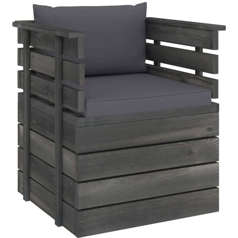 

vidaXL Sillón de jardín con cojines madera de pino - Antracita