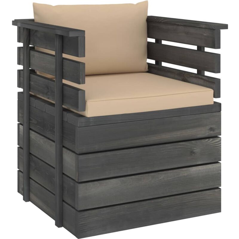

vidaXL Sillón de jardín con cojines madera de pino - Beige