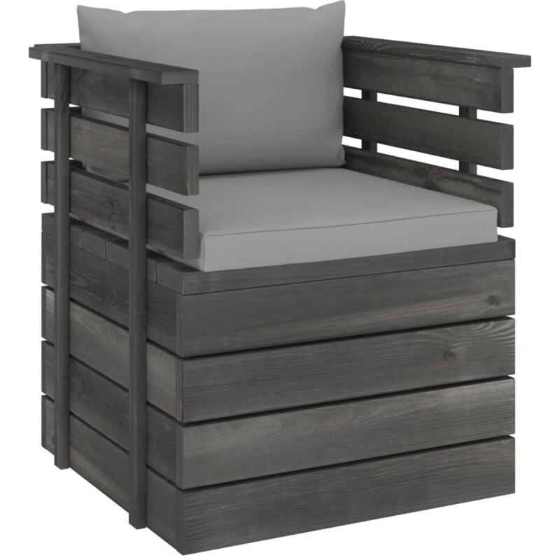 

vidaXL Sillón de jardín con cojines madera de pino - Gris