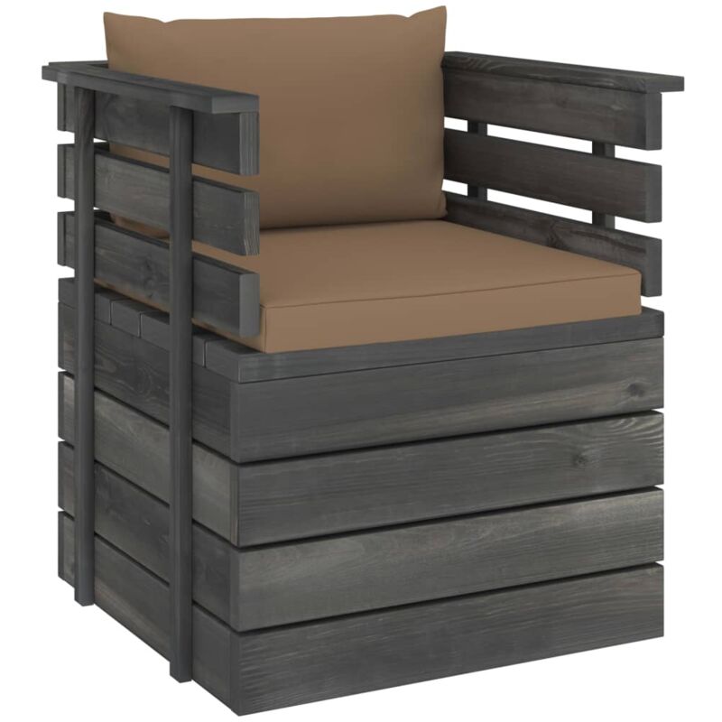 

vidaXL Sillón de jardín con cojines madera de pino - Gris Topo