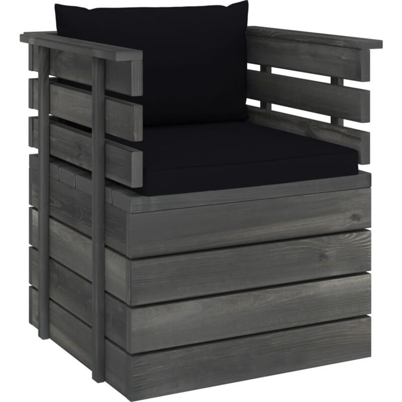 

vidaXL Sillón de jardín con cojines madera de pino - Negro