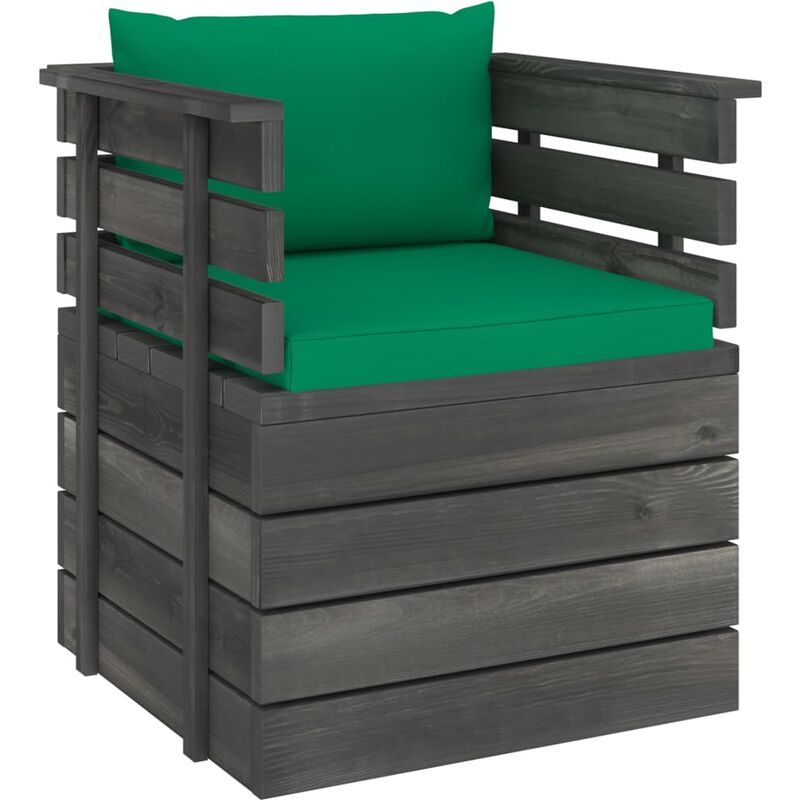 

vidaXL Sillón de jardín con cojines madera de pino - Verde