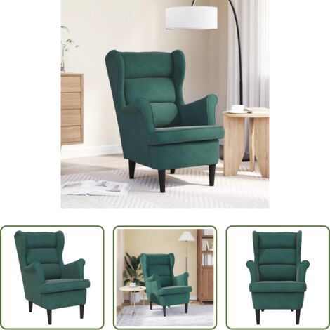 vidaXL Sillón de madera -  Sillón de terciopelo verde oscuro