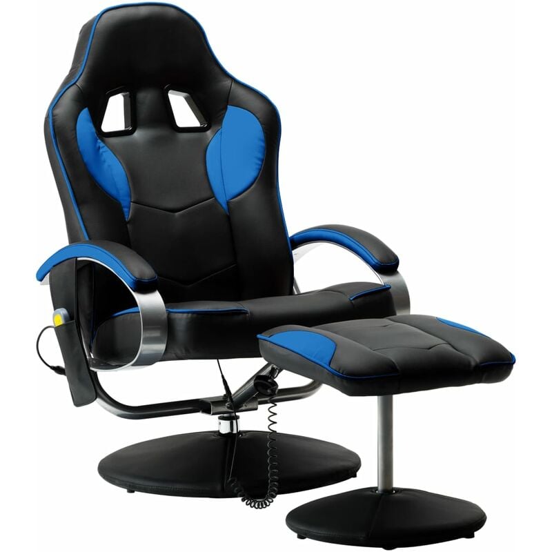 

vidaXL Sillón de Masaje con Reposapiés Cuero Sintético Azul - Negro