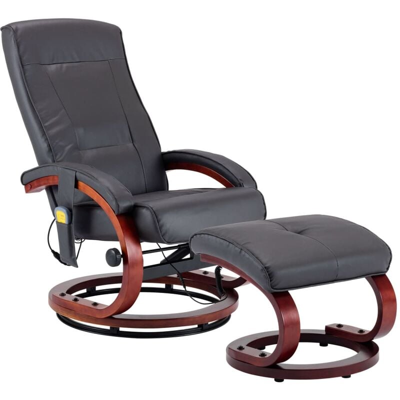 

vidaXL Sillón de Masaje Reclinable y Reposapiés Cuero Sintético Gris - Gris