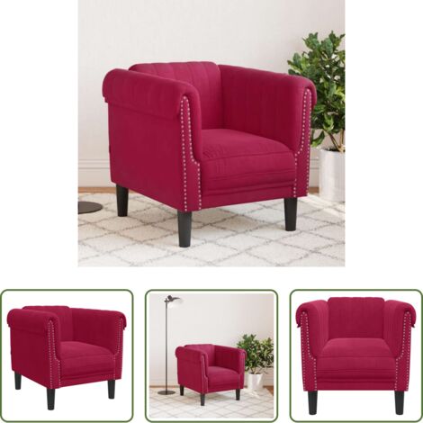 vidaXL Sillón de salón -  Sillón de terciopelo rojo tinto