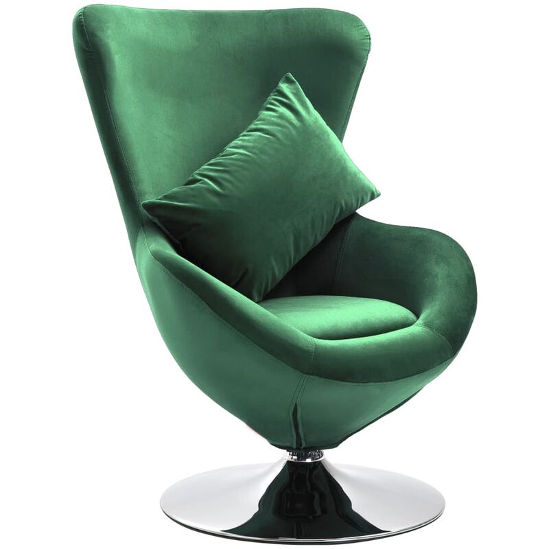 

Sillón egg giratorio de terciopelo con cojín verde oscuro - Verde - Vidaxl