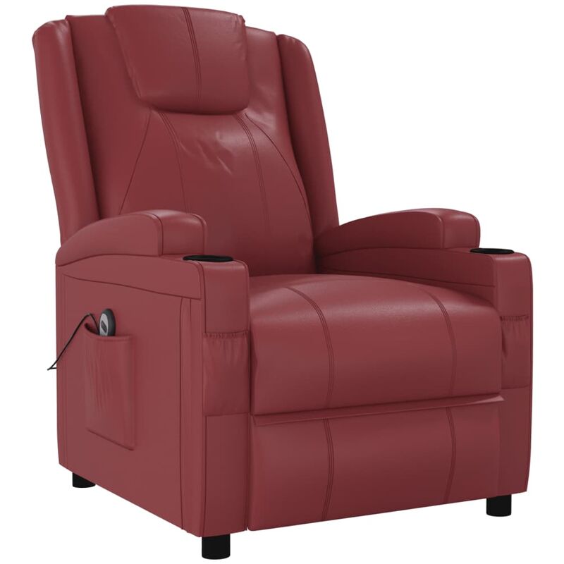 

Sillón eléctrico reclinable de cuero sintético rojo vino tinto - Rojo - Vidaxl