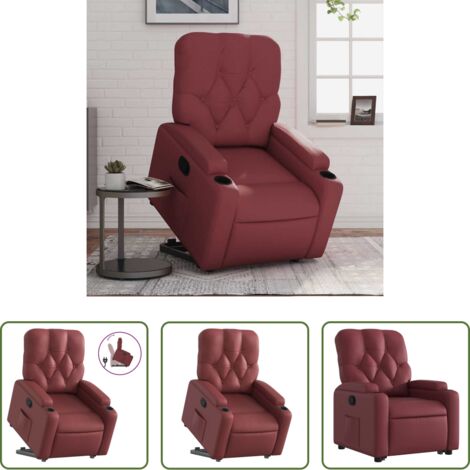 vidaXL Sillón eléctrico -  Sillón reclinable elevable cuero artificial rojo tinto