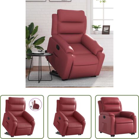 vidaXL Sillón eléctrico -  Sillón reclinable elevable cuero artificial rojo tinto