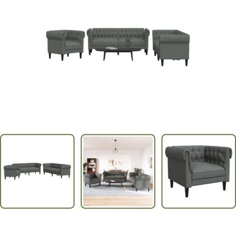 vidaXL Sillón -  Juego de sofás 3 piezas tela gris oscuro