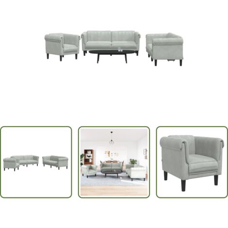 vidaXL Sillón -  Juego de sofás 3 piezas terciopelo gris claro