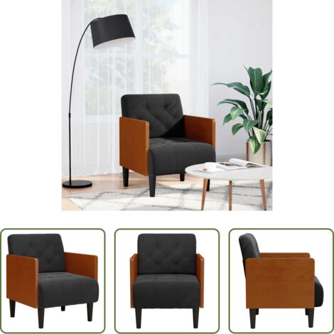 vidaXL Sillón negro - Sillón con reposabrazos Terciopelo negro 55 cm