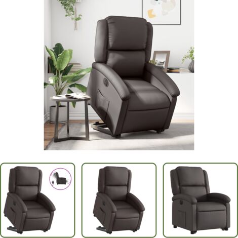 vidaXL Sillón para mayores -  Sillón reclinable eléctrico pie cuero auténtico marrón oscuro