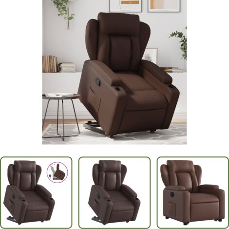 vidaXL Sillón para mayores -  Sillón reclinable elevable cuero sintético marrón