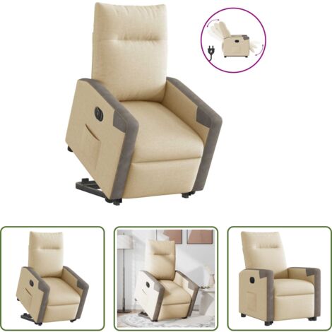 vidaXL Sillón para personas mayores -  Sillón eléctrico reclinable elevable de tela color crema