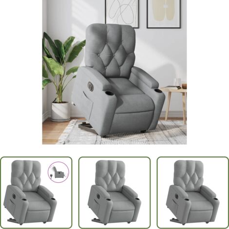 vidaXL Sillón para personas mayores -  Sillón eléctrico reclinable elevable de tela gris claro