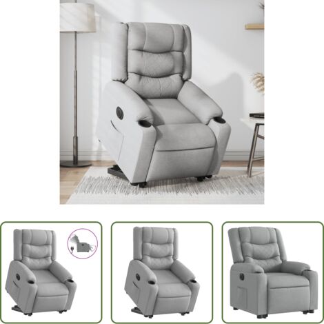 vidaXL Sillón para personas mayores -  Sillón eléctrico reclinable elevable de tela gris claro
