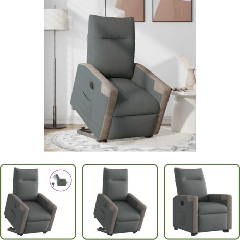 vidaXL Sillón para personas mayores -  Sillón eléctrico reclinable elevable de tela gris oscuro