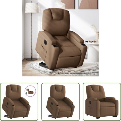 vidaXL Sillón para personas mayores -  Sillón eléctrico reclinable elevable de tela marrón