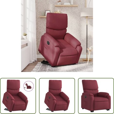 vidaXL Sillón para personas mayores -  Sillón eléctrico reclinable elevable de tela rojo tinto