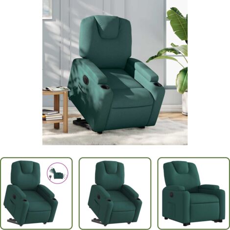 vidaXL Sillón para personas mayores -  Sillón eléctrico reclinable elevable de tela verde oscuro