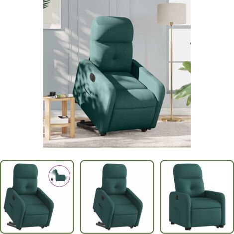 vidaXL Sillón para personas mayores -  Sillón eléctrico reclinable elevable de tela verde oscuro