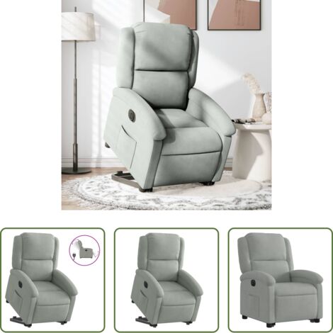 vidaXL Sillón para personas mayores -  Sillón eléctrico reclinable elevable de terciopelo gris claro