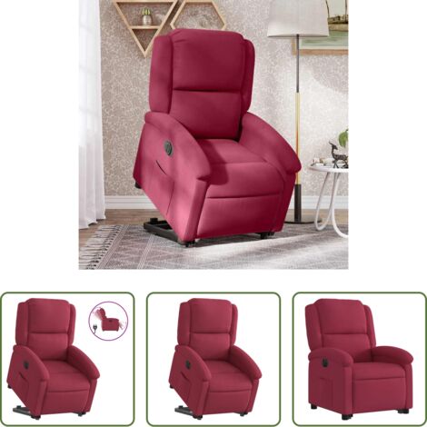 vidaXL Sillón para personas mayores -  Sillón eléctrico reclinable elevable de terciopelo rojo tinto