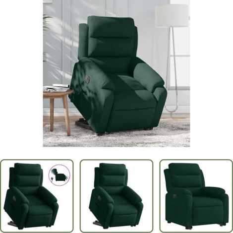 vidaXL Sillón para personas mayores -  Sillón eléctrico reclinable elevable de terciopelo verde oscuro