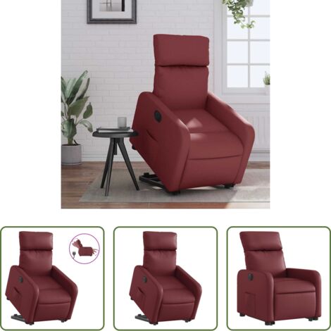 vidaXL Sillón para personas mayores -  Sillón elevable eléctrico cuero artificial rojo tinto