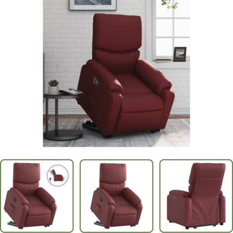 vidaXL Sillón para personas mayores -  Sillón elevable eléctrico cuero artificial rojo tinto