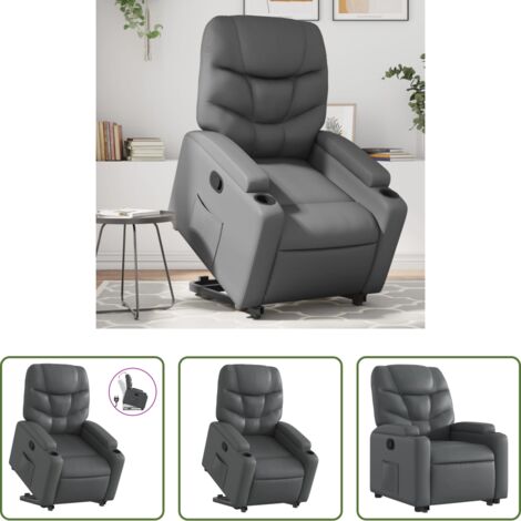 vidaXL Sillón para personas mayores -  Sillón reclinable elevable cuero artificial gris