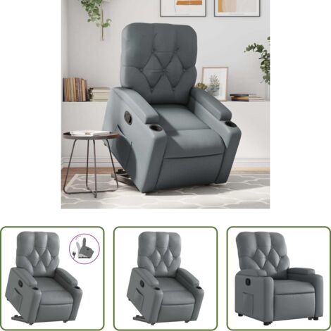 vidaXL Sillón para personas mayores -  Sillón reclinable elevable cuero artificial gris