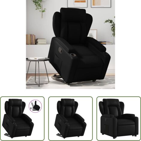 vidaXL Sillón para personas mayores -  Sillón reclinable elevable cuero artificial negro