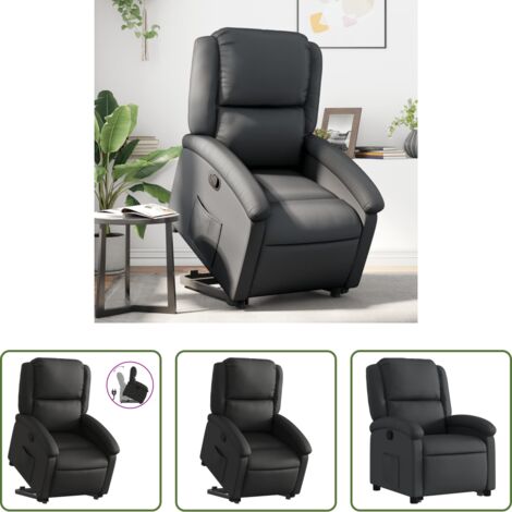 vidaXL Sillón para personas mayores -  Sillón reclinable elevable cuero auténtico negro
