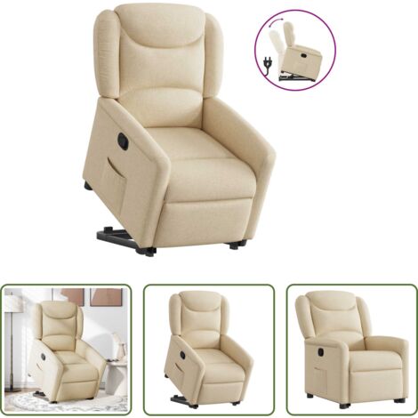 vidaXL Sillón para personas mayores -  Sillón reclinable elevable de tela color crema