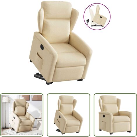 vidaXL Sillón para personas mayores -  Sillón reclinable elevable de tela color crema