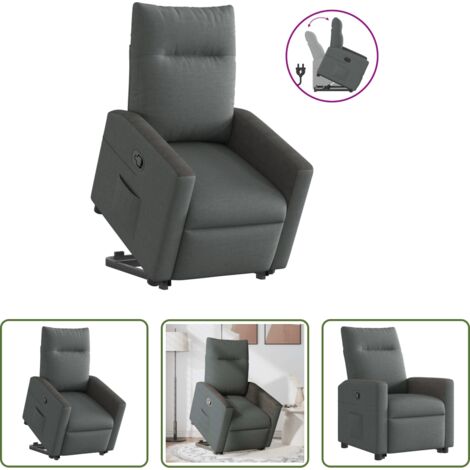 vidaXL Sillón para personas mayores -  Sillón reclinable elevable de tela gris oscuro