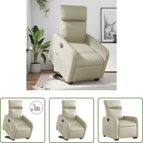 vidaXL Sillón para personas mayores -  Sillón reclinable elevable eléctrico de cuero sintético crema
