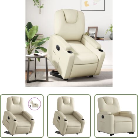 vidaXL Sillón para personas mayores -  Sillón reclinable elevable eléctrico de cuero sintético crema
