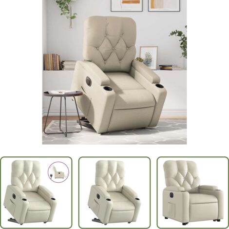 vidaXL Sillón para personas mayores -  Sillón reclinable elevable eléctrico de cuero sintético crema