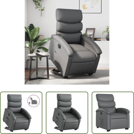 vidaXL Sillón para personas mayores -  Sillón reclinable elevable eléctrico de cuero sintético gris