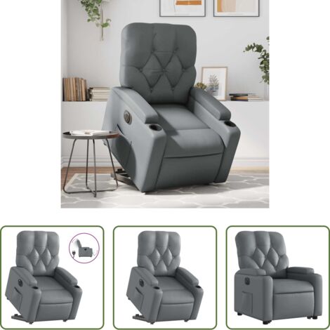 vidaXL Sillón para personas mayores -  Sillón reclinable elevable eléctrico de cuero sintético gris