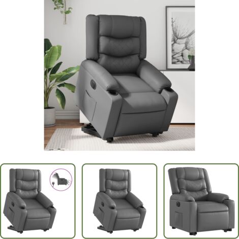 vidaXL Sillón para personas mayores -  Sillón reclinable elevable eléctrico de cuero sintético gris