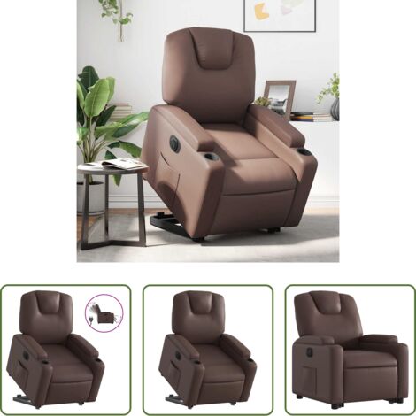 vidaXL Sillón para personas mayores -  Sillón reclinable elevable eléctrico de cuero sintético marrón
